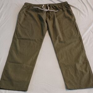 Hoere Linen Men's Olive Green Casual Drawsting Pants Size XL